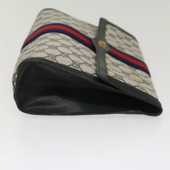 GUCCI GG Canvas Sherry Line Clutch Bag PVC Leather Red Navy gray Auth th3865 - Picture 7 of 15